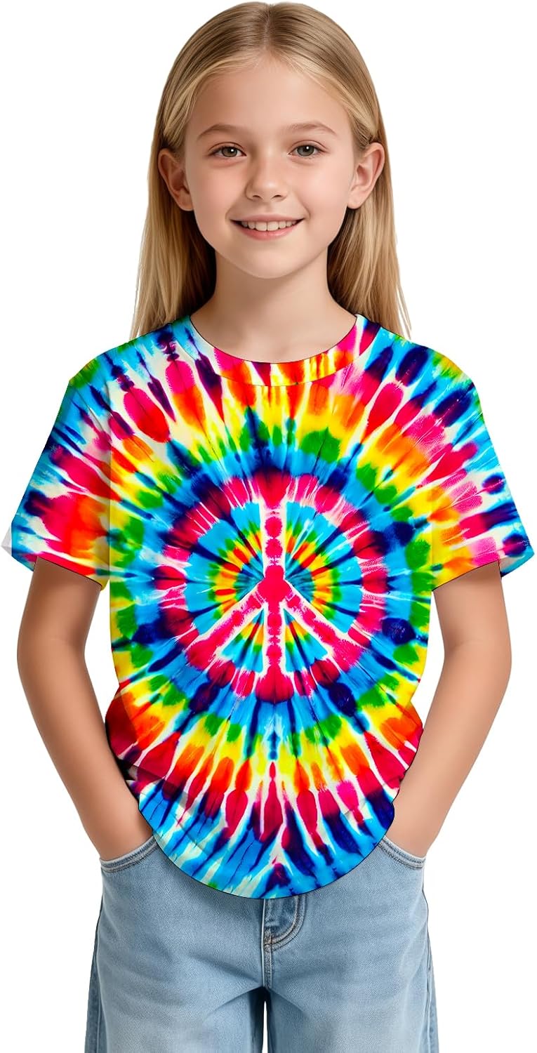 Kids Tie Dye T-Shirts Hippie Short Sleeve Shirt Tees for 6-18 Years Boys Girls - Image 3