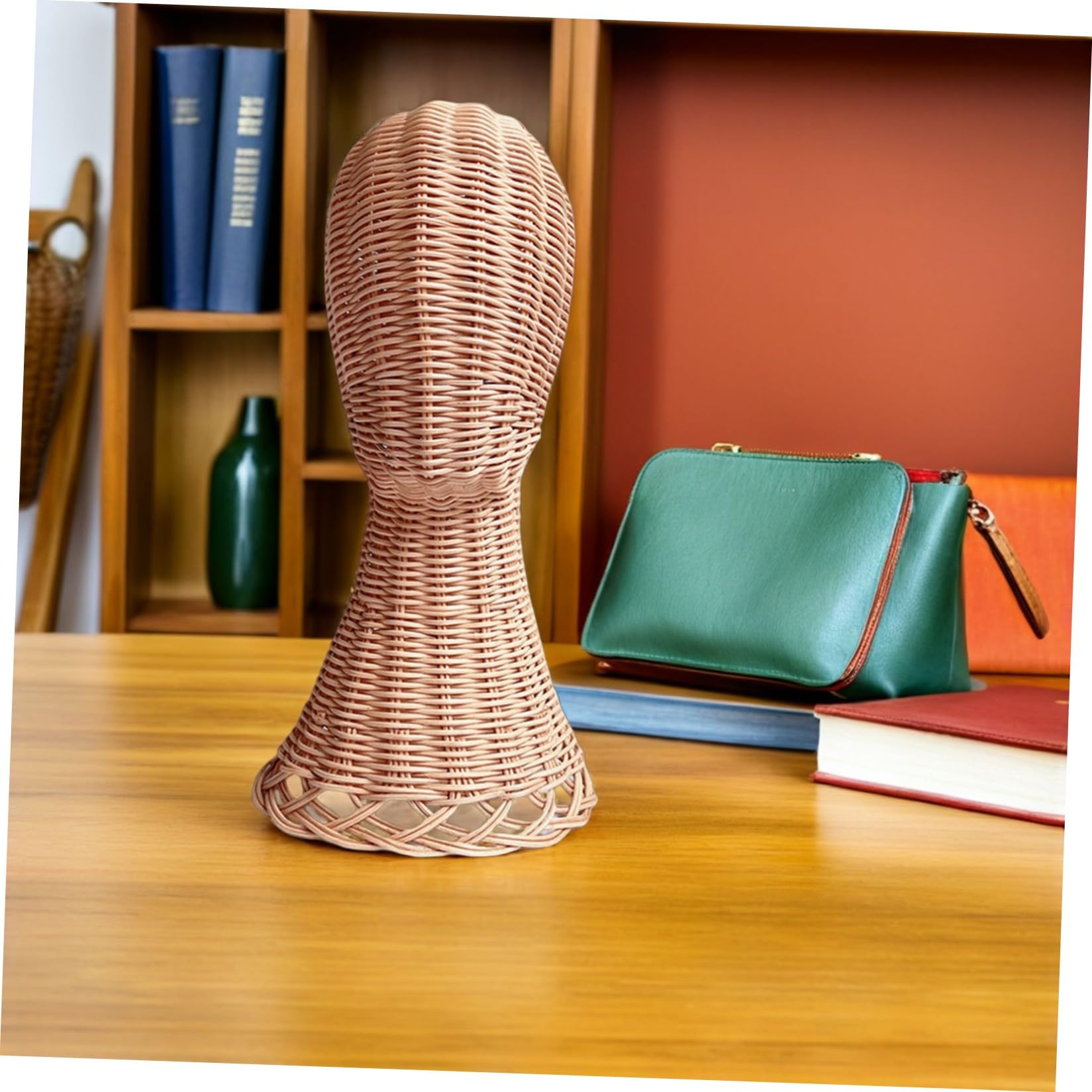 Lurrose Soporte de Ratán para Exhibición de Gorras y Sombreros Base Firme, Perchero para Armario o Tienda, Accesorio Funcional para Organizar y Conservar Pelucas y Sombreros