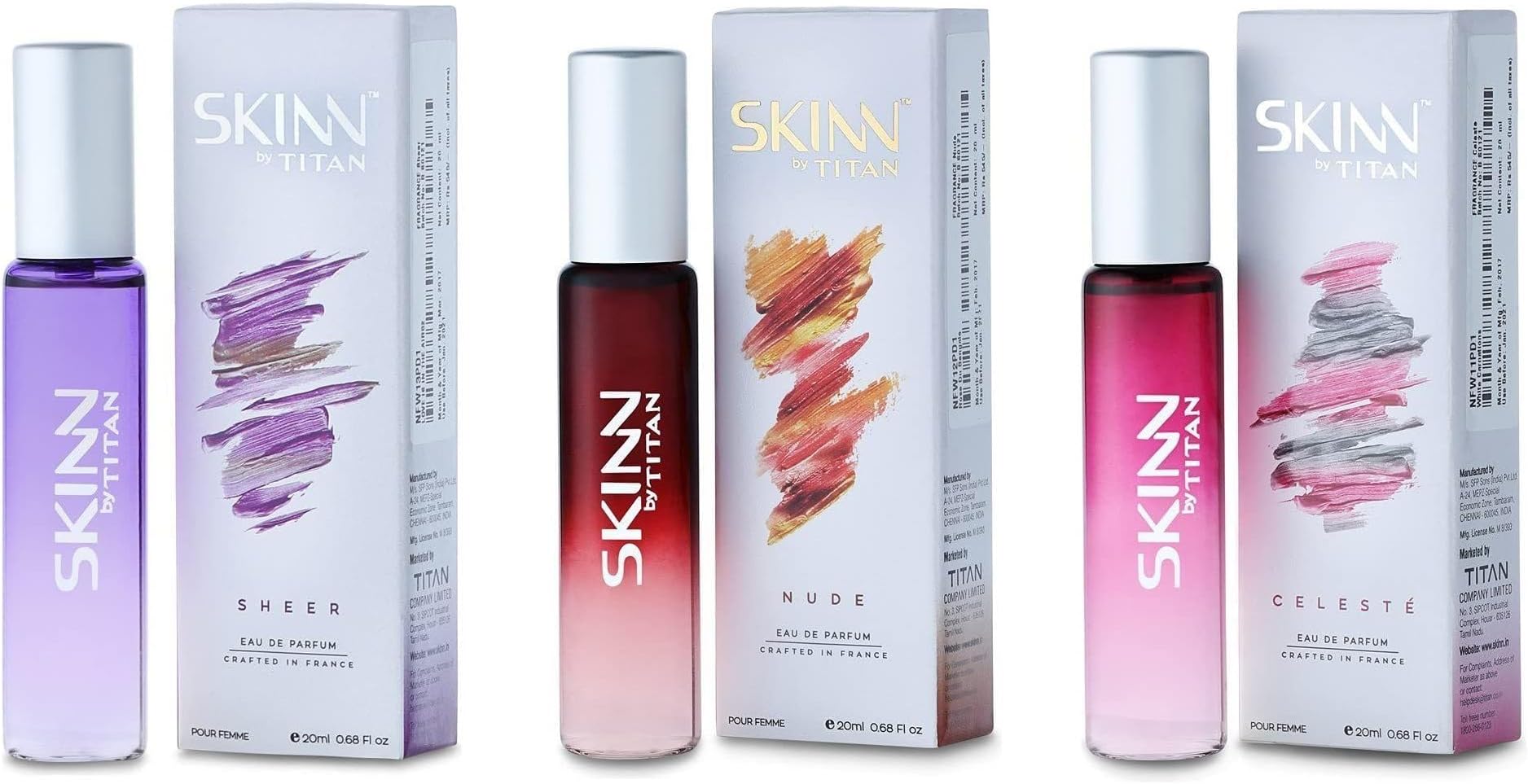 Titan Women Skinn Travel Edp Fresh Scent Perfume Spray, 20Ml (Pack Of 3), 150 Millilitres