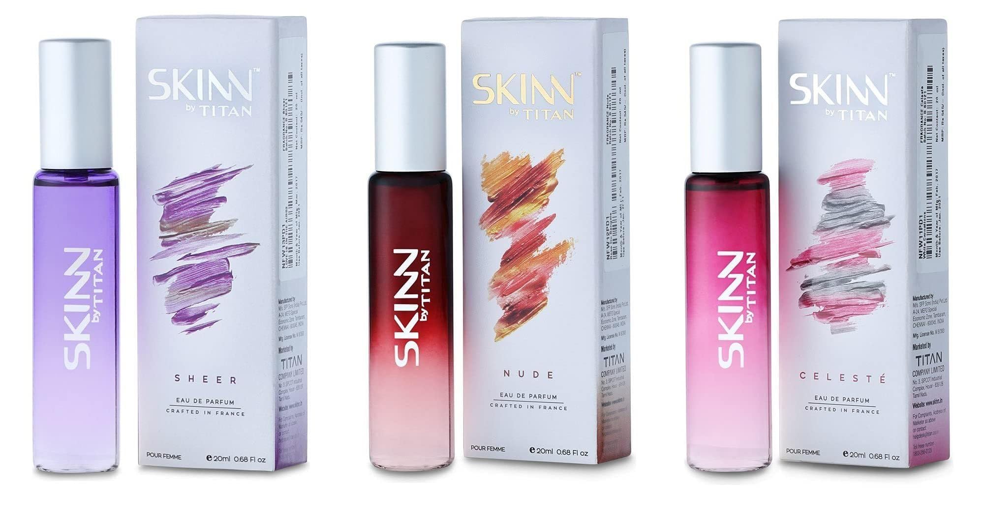Titan Women Skinn Travel Edp Fresh Scent Perfume Spray, 20Ml (Pack Of 3), 150 Millilitres
