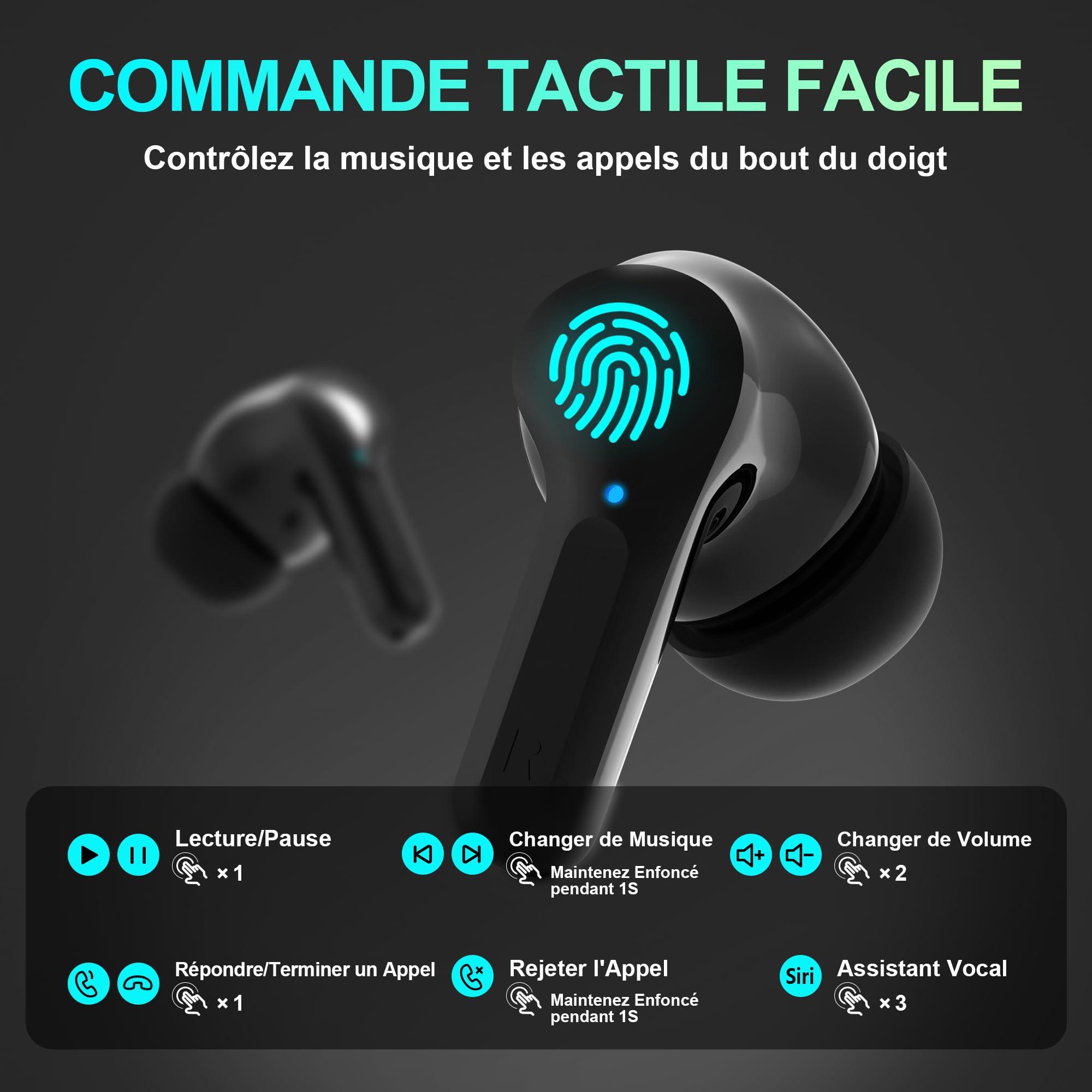 Ecouteurs Bluetooth sans Fil, Bluetooth 5.3 Ecouteurs sans Fil,Ecouteurs Hi-FI Son Stéréo,Écouteurs 35H Durée de Lecture CVC USB C Casque pour iOS Galaxy Xiaomi Oppo Android, Noir
