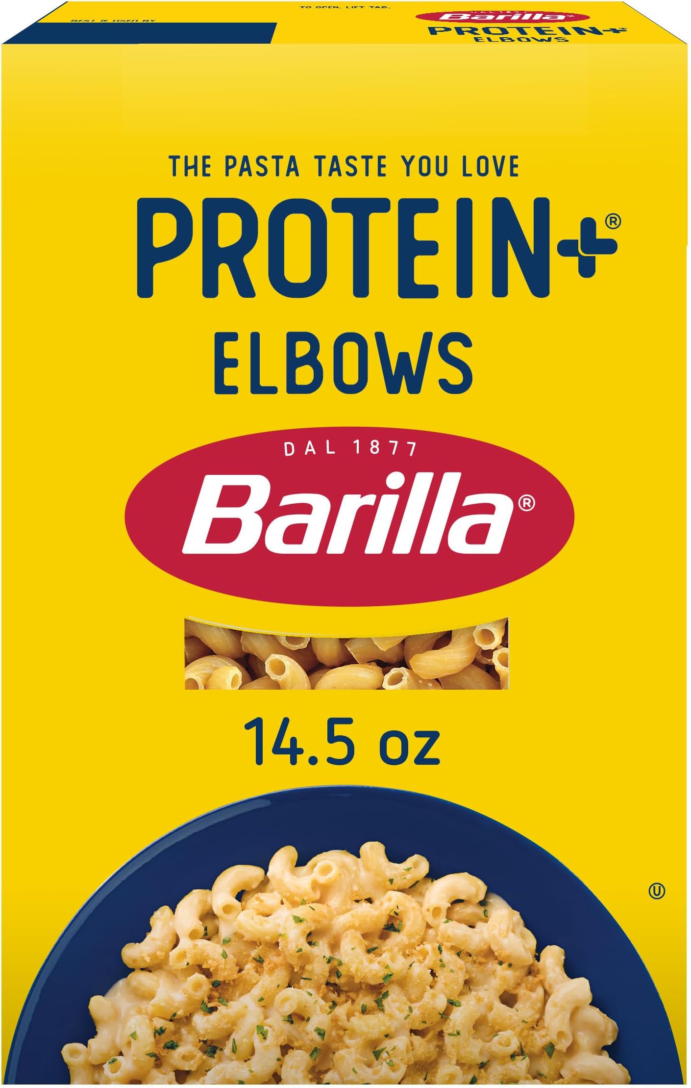 Barilla Protein+ (Plus) Elbows Pasta, 14.5 Ounce - plant based - Made from Lentils, Chickpeas & Peas - Non-GMO, Kosher Certified