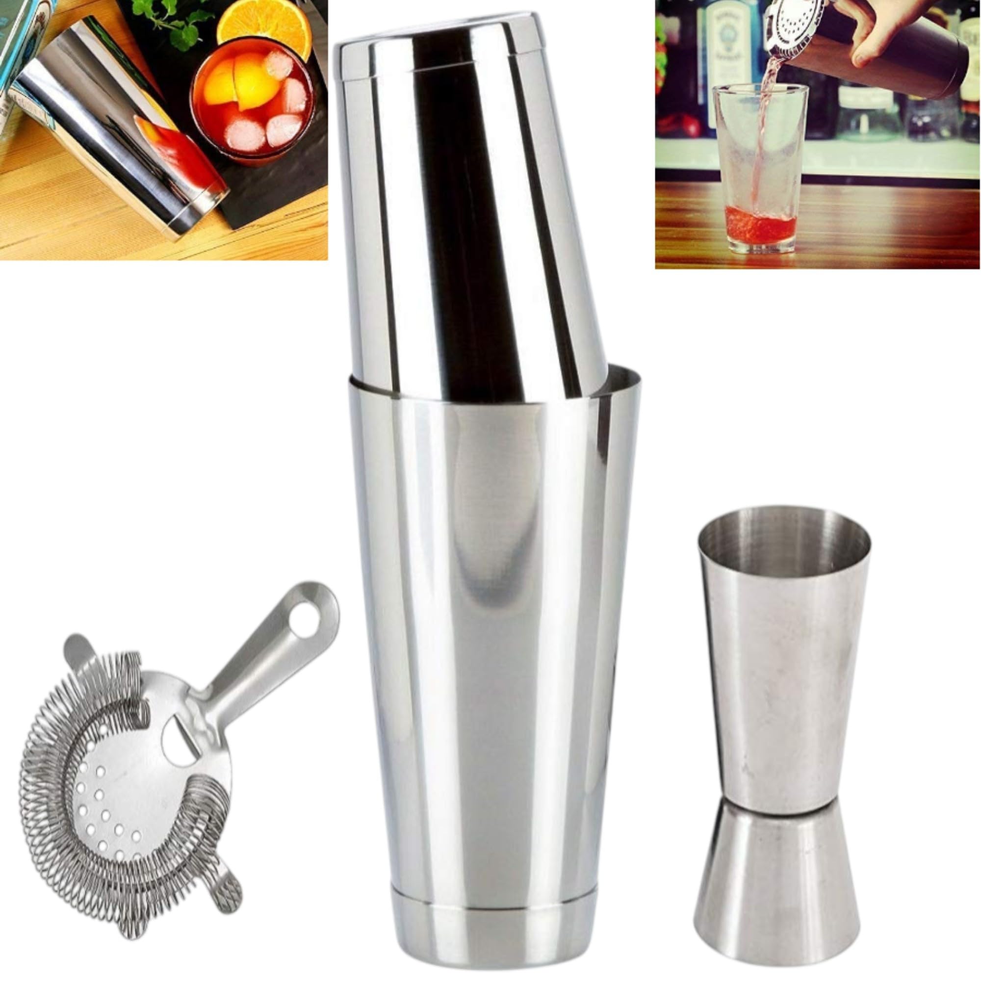 THW® Professional Boston Shaker Set - 4 Pcs Cocktail Maker Kit with Hawthorne Strainer & Japanese Jigger - Durable Bartending Tools for Home Bar & High Volume Bars