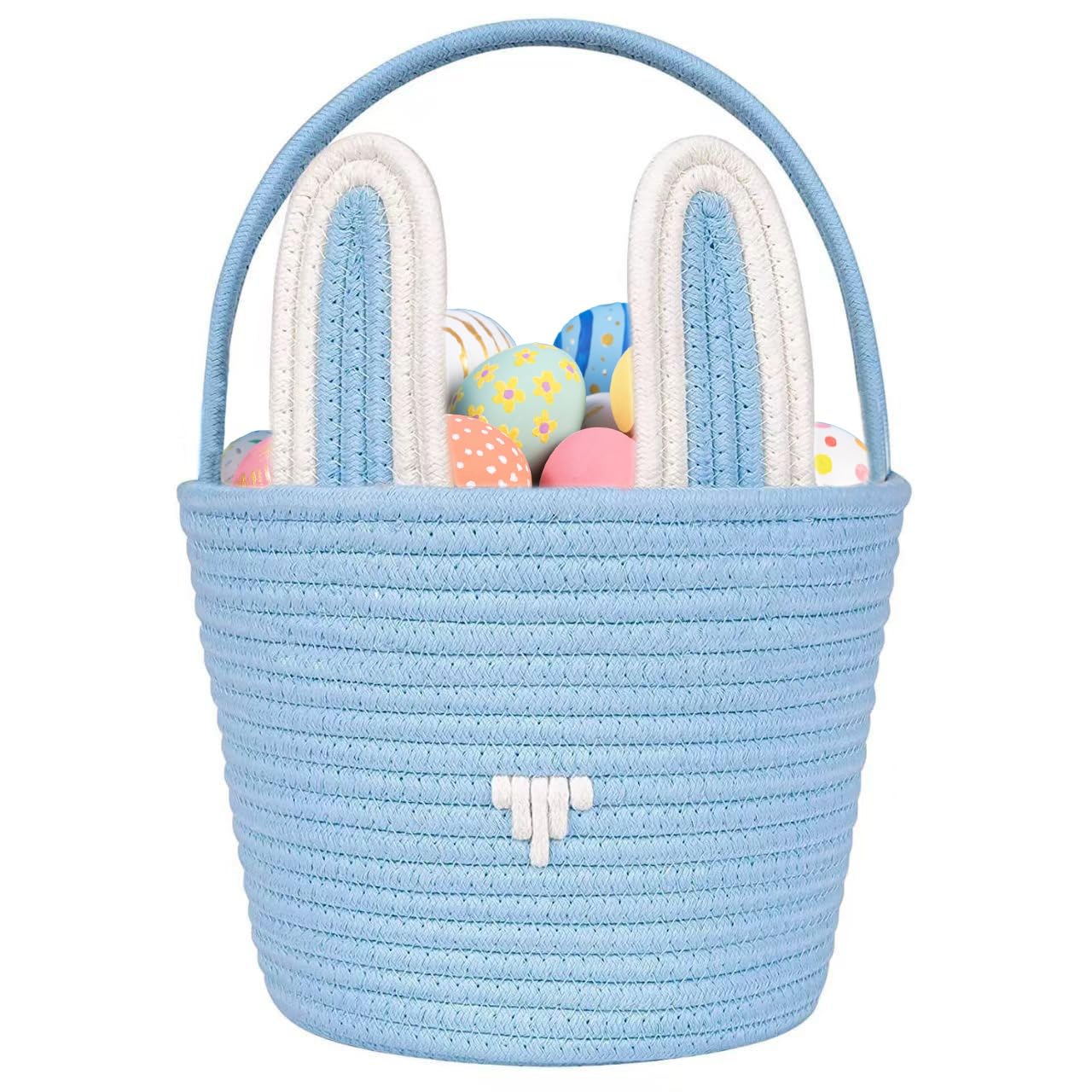 Poschnor Easter Gift Basket Empty with Gift Bags and Ribbons, Easter Bunny Basket, Small Woven Rope Baskets for Organizing, Basket for gifting, Storage Basket Bins, Blue-image-29