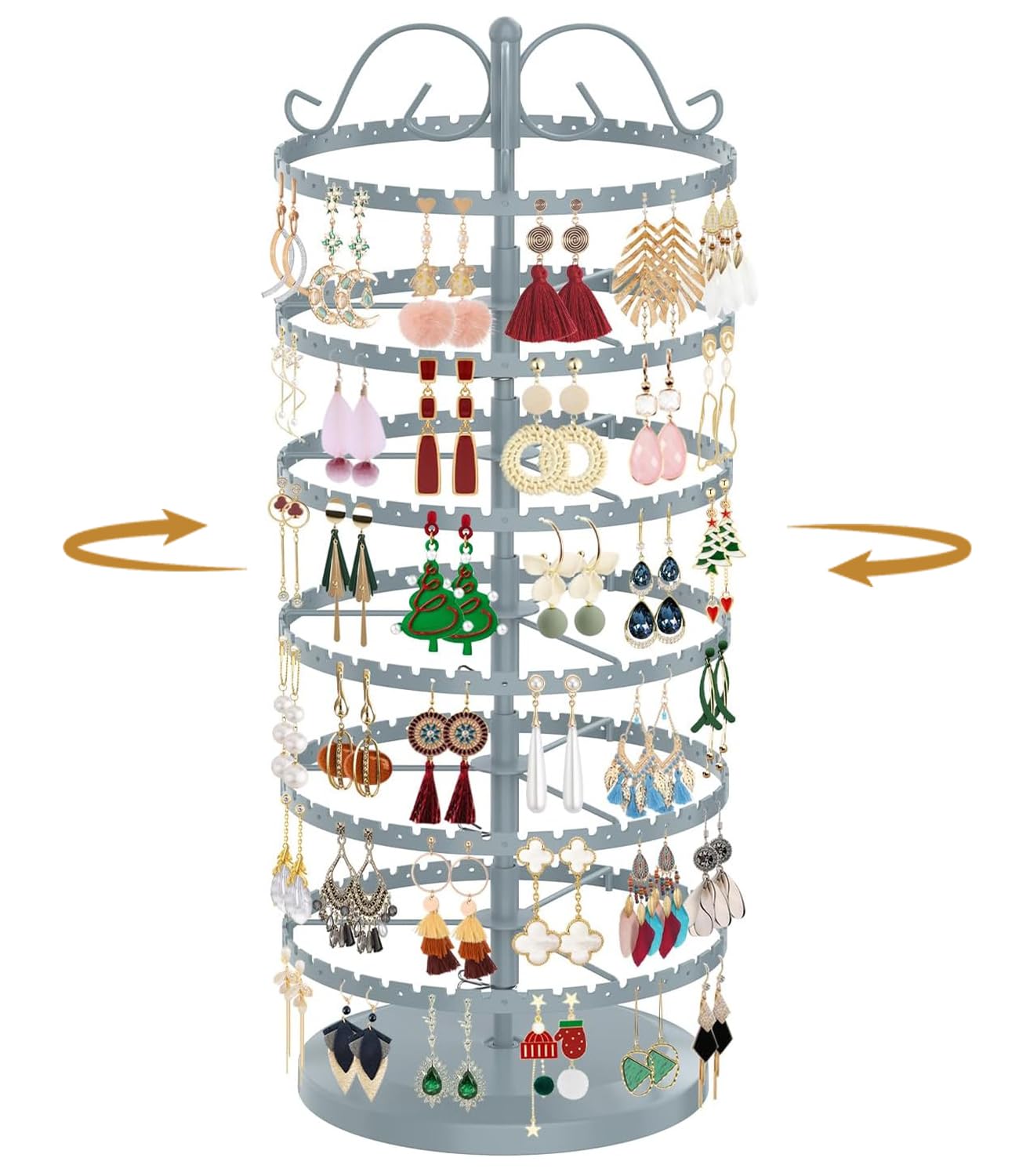 MODOWEY Rotating Earring Holder Organizer Metal Display Stand, 6 Tiers Grey