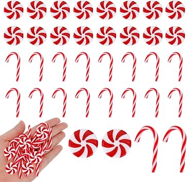 Candy Cane Christmas Decorations, 50 Pcs Fake Peppermint Candy Cane Ornaments Decorations, Red and White Mini Plastic Candy Canes Xmas Tree Hanging Ornament for Xmas Party Crafts Home Decor Supplies