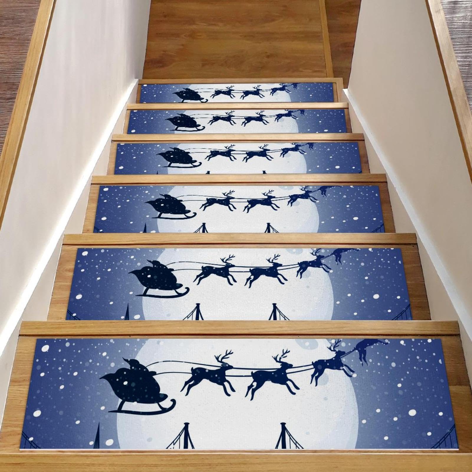 Peldaños de escalera de reno navideño, paquete de 15 alfombras antideslizantes para madera