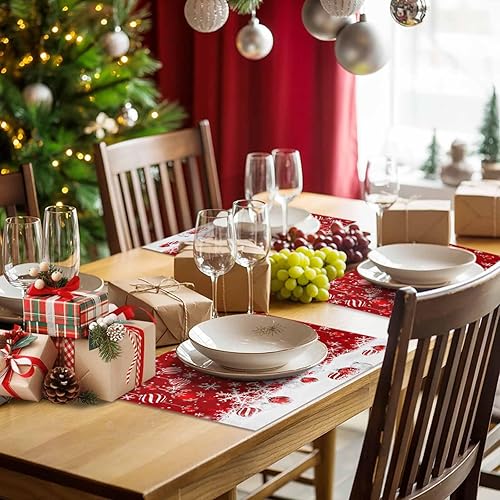 Vista 568 de Juego de 6 manteles individuales rojos para el día de San Valentín, diseño de corazón de San Valentín, resistentes al calor, lavables, manteles