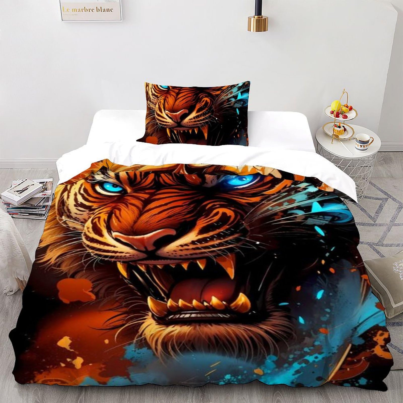 Housse de couette tigre tigre 135x200 microfibre avec taie d'oreiller