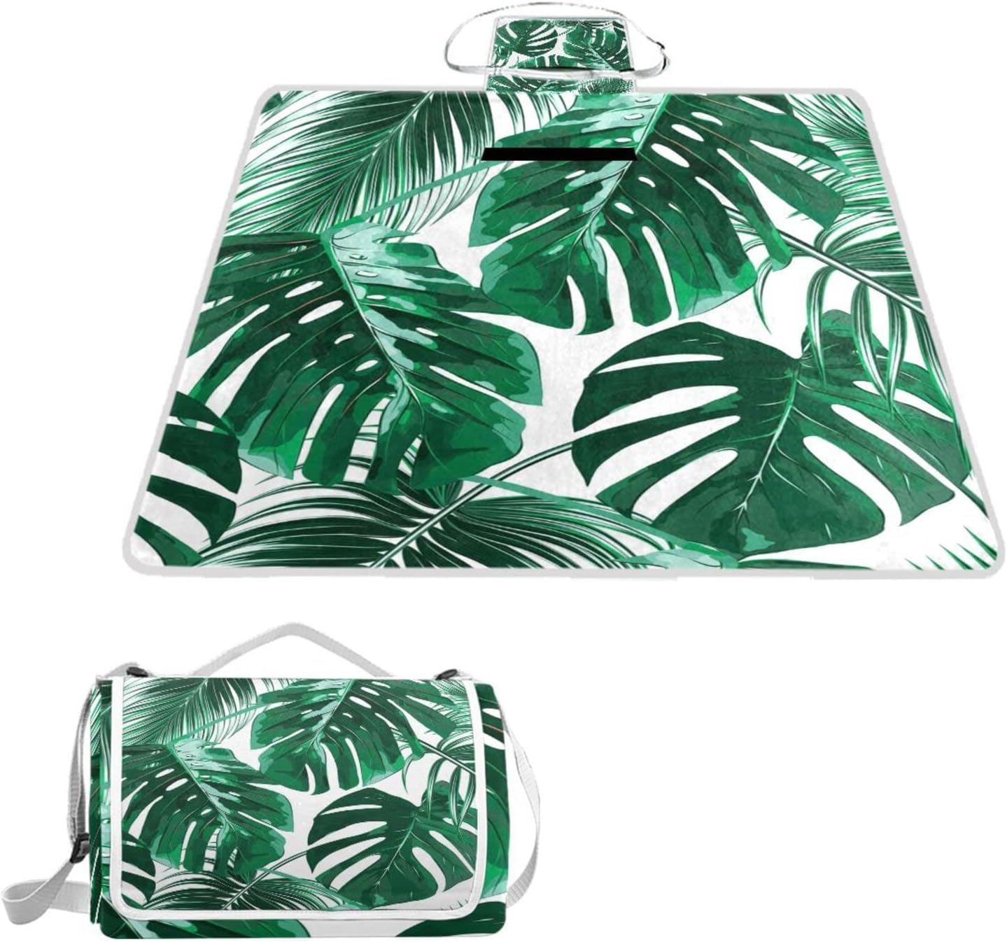 レジャーシート レジャーマット 厚手 アルミ 折り畳み 防水 コンパクト 大判 緑 グリーン 熱帯植物 モンステラ 花見 キャンプ
