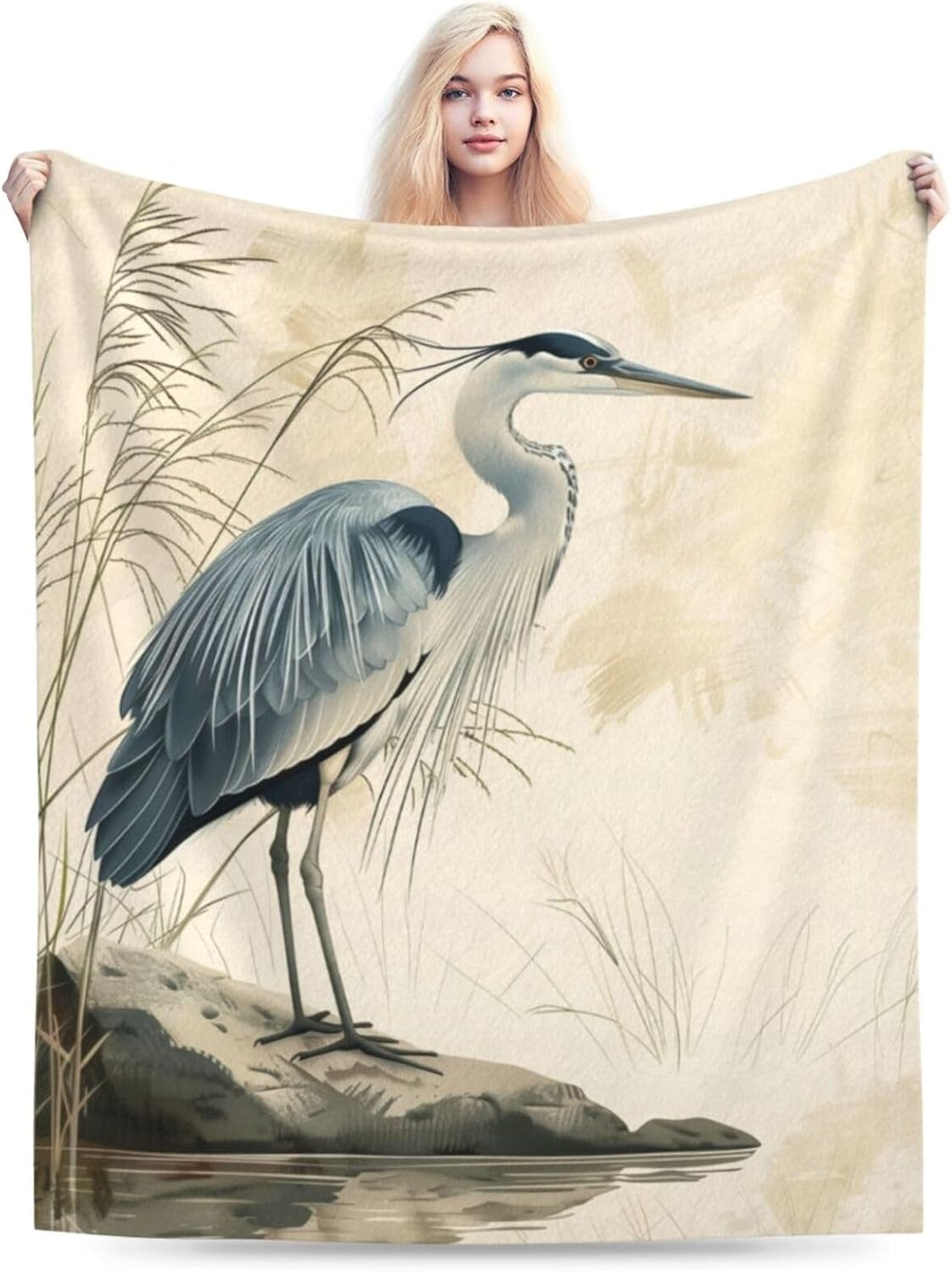 Bluebird Blanket Gifts for Women Kids, Bird and Floral Theme Flannel Blankets, Warm Cozy Soft Throw for Bedroom, Camping, Couch, Decor 60x80 in