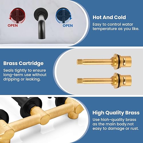 Miniatura 5 de Airuida Grifo de baño de montaje en pared negro mate, latón macizo, grifo de fregadero de baño montado en la pared, grifo giratorio 360 con doble