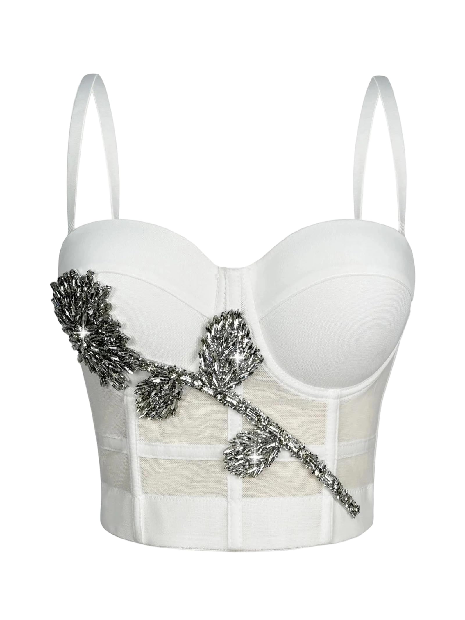 Yeuyyben Canotta da donna con strass e fiori, senza maniche, con schiena scoperta, aderente, elegante, estiva, alla moda
