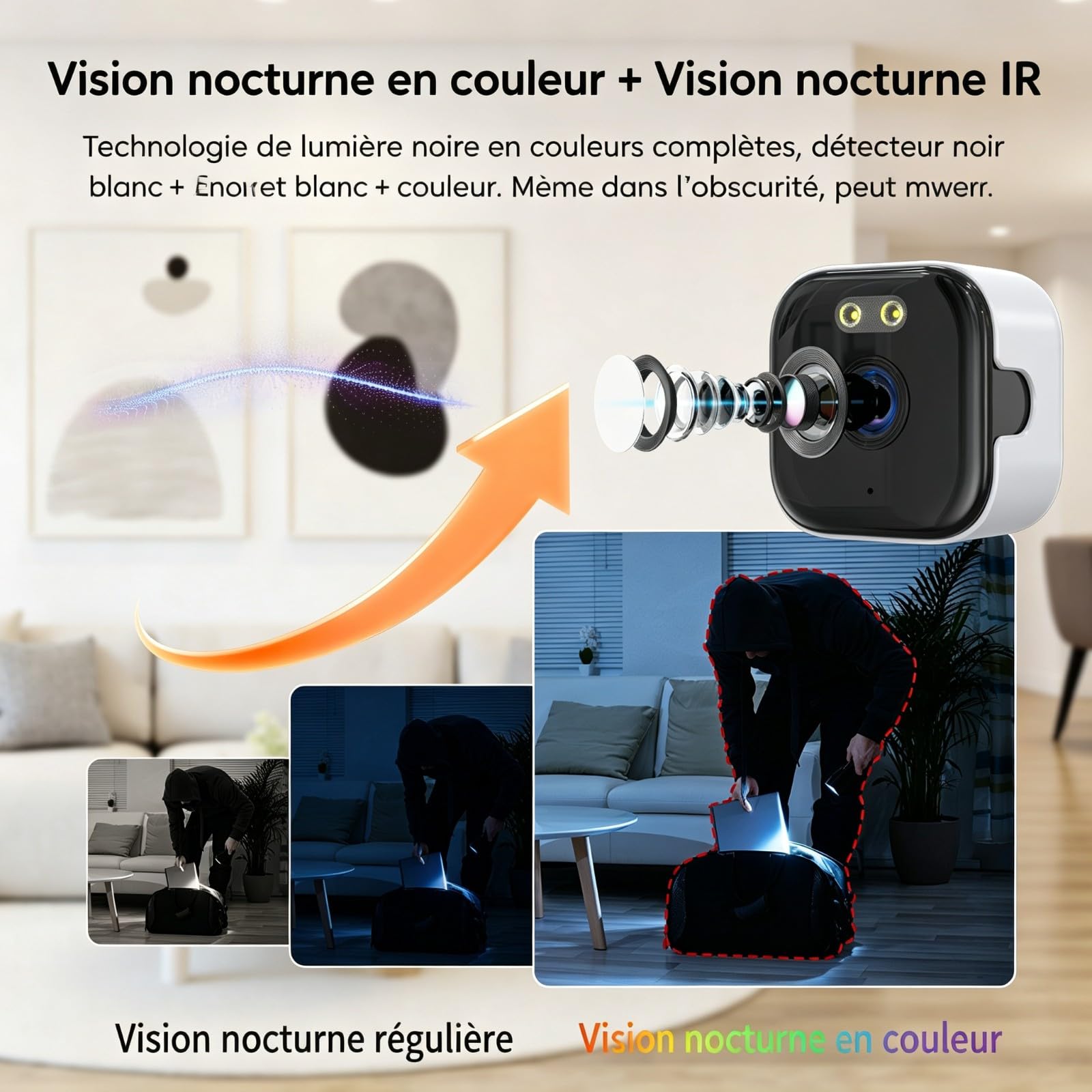 ANYQOO 2 Paquet Caméra sans Fil Interieur 3MP 2K, Surveillance Intérieur Vision Nocturne Couleur IA, Détection Mouvement, WiFi 2.4/5GHz, Enregistrement 24/7, Installation Facile pour Fenêtre