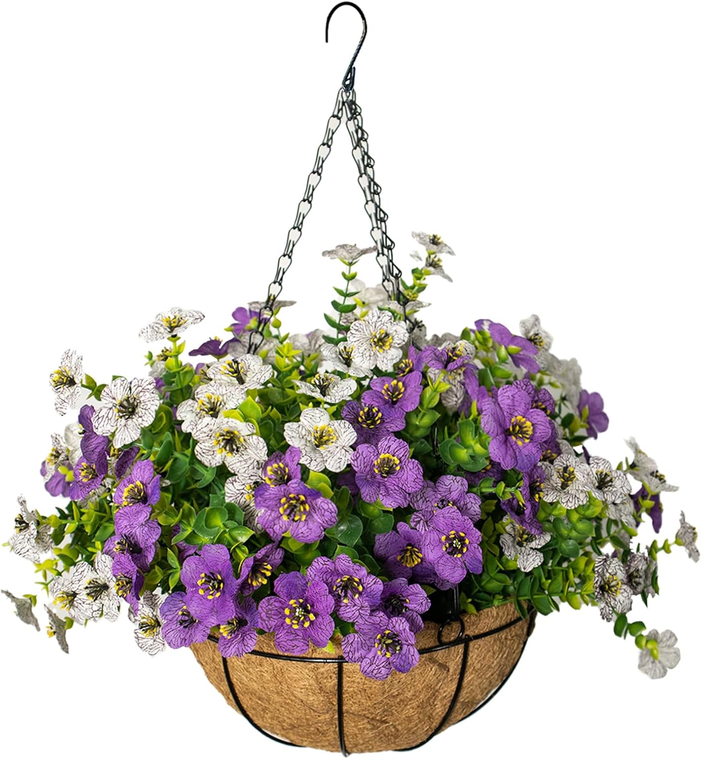 Artificial Hanging Flowers for Outdoors with Basket,UV Resistant Realistic Faux Hanging Plants Outdoor Artificial Flowers for Outdoors Basket for Yard Porch Patio Garden Home Decor,12 Bundles Mix