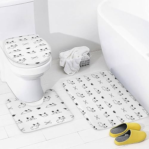 Miniatura 4 de DEVONWIDE Juego de 4 cortinas de ducha de bulldog francés con alfombras antideslizantes, cubierta de tapa de inodoro y tapete de baño, 72 x 72