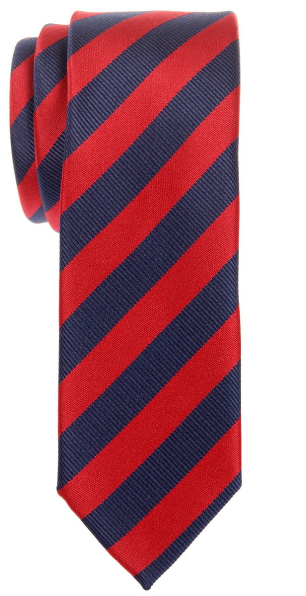 RetreezExquisite Regimental Stripe Woven Microfiber Skinny Tie - Navy Blue and Red