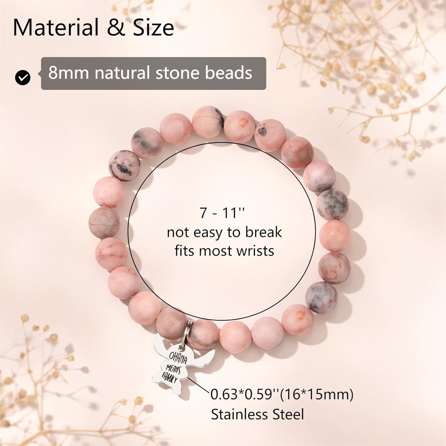 Ralukiia Stitch Gifts, Pink Pearl Stitch Bracelets for Daughter/Granddaughter/Niece/Sister, Natural Stone Bracelet Jewelry Gift for Birthday Christmas Valentines Day - Image 4