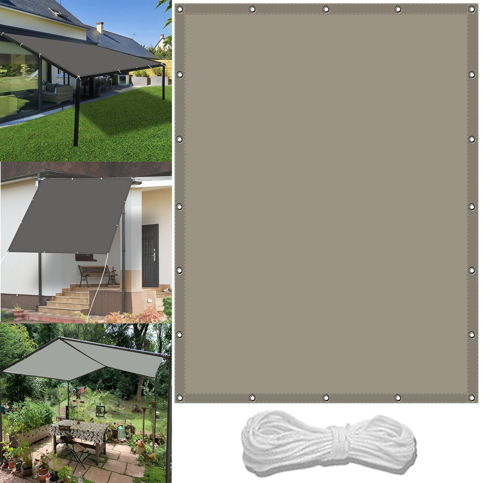 GLDYTVF Outdoor Waterproof Sun Shade Sail Canopy 1.7 x 2.4m (5.6 x 7.9ft) Weather Resistant with Free Rope and Grommets Ideal for Fence Pergola Balcony Khaki Color