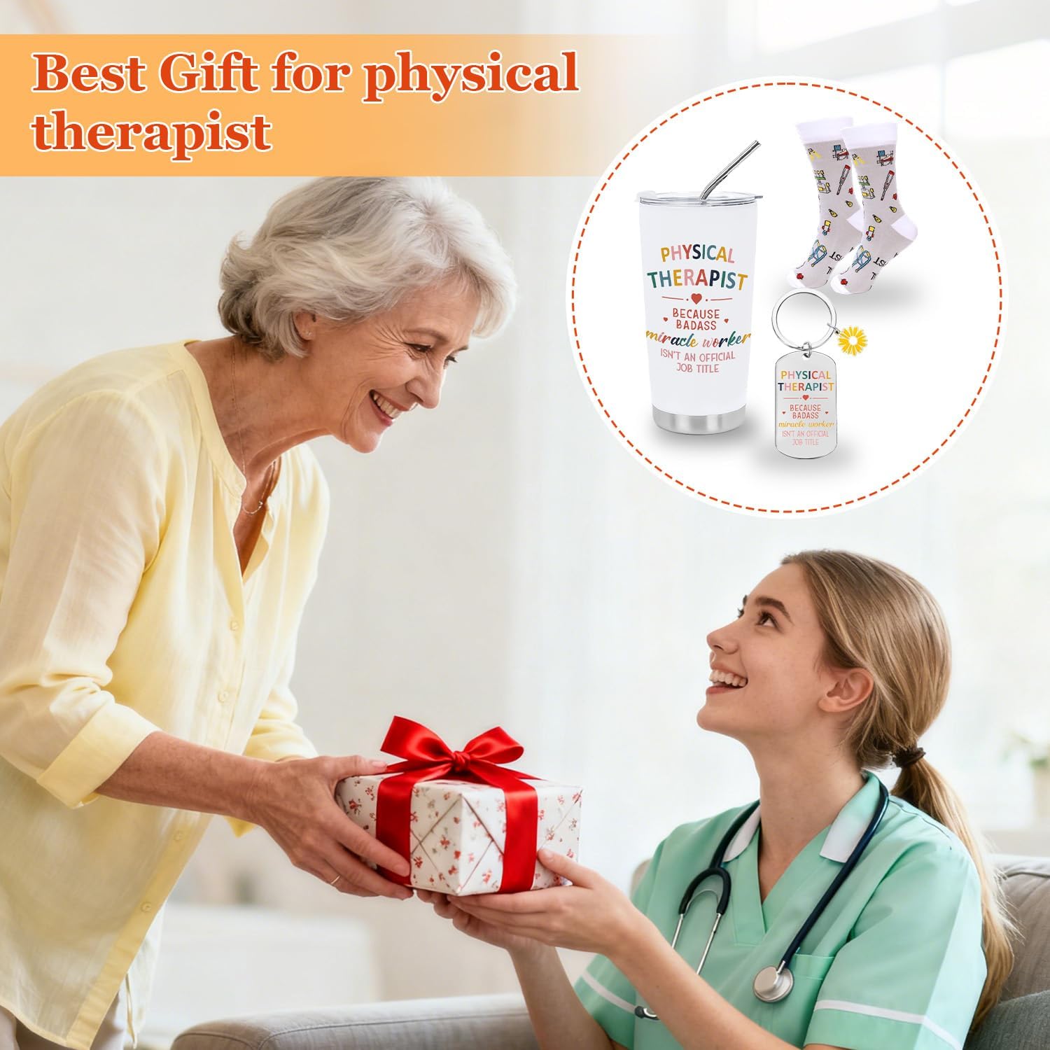 3 Pcs Physical Therapy Gifts Set, 20 oz Tumbler Keychain Stockings Gifts Set for PT, Thank You Appreciation Gift Box for Physical Therapist Women Man Coworker Christmas Birthday Gift - Image 7