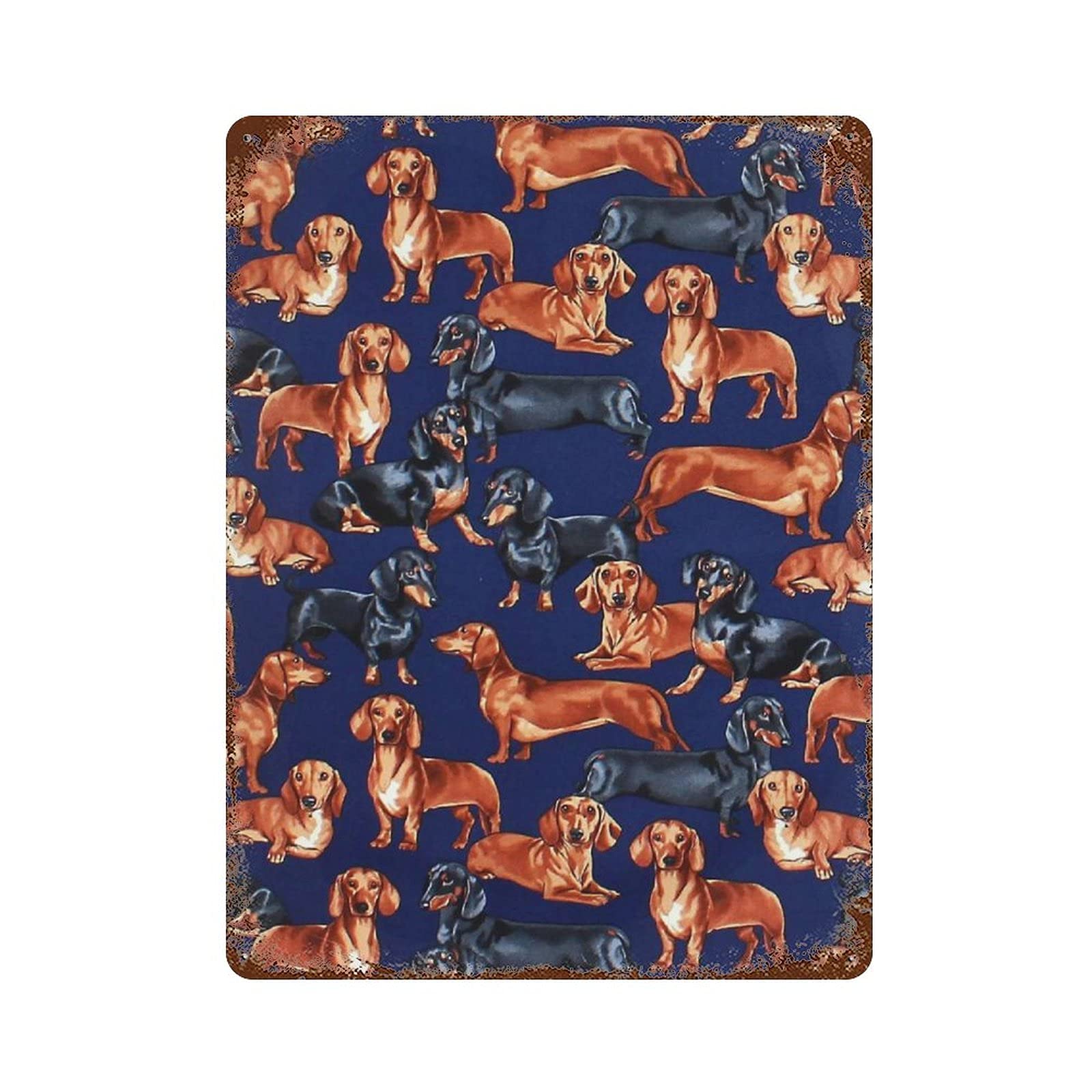 Cartel de metal azul con perro salchicha: dale vida y calidez a tu hogar