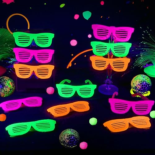 Miniatura 9 de Mega-L - 12 lentes que brillan en la oscuridad, suministros de fiesta que brillan en la oscuridad, anteojos fluorescentes de luz negra neón, regalos