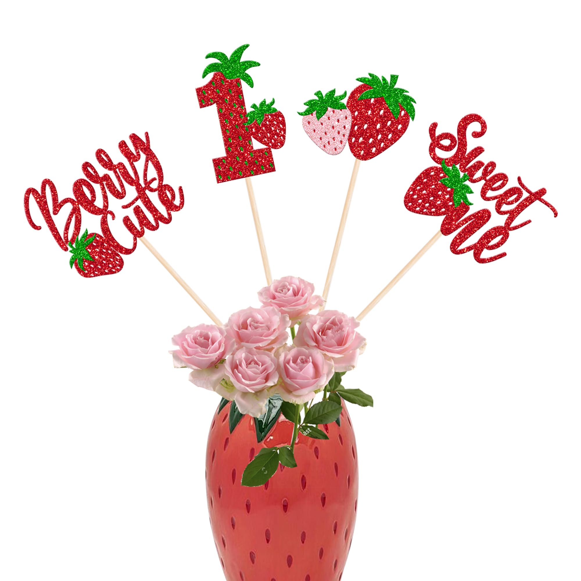 12 Pack Strawberry First Birthday Party Decorations, Sweet One Centerpiece Sticks, Berry 1st BirthdayTable Toppers Decorations for Berry Sweet Fruit