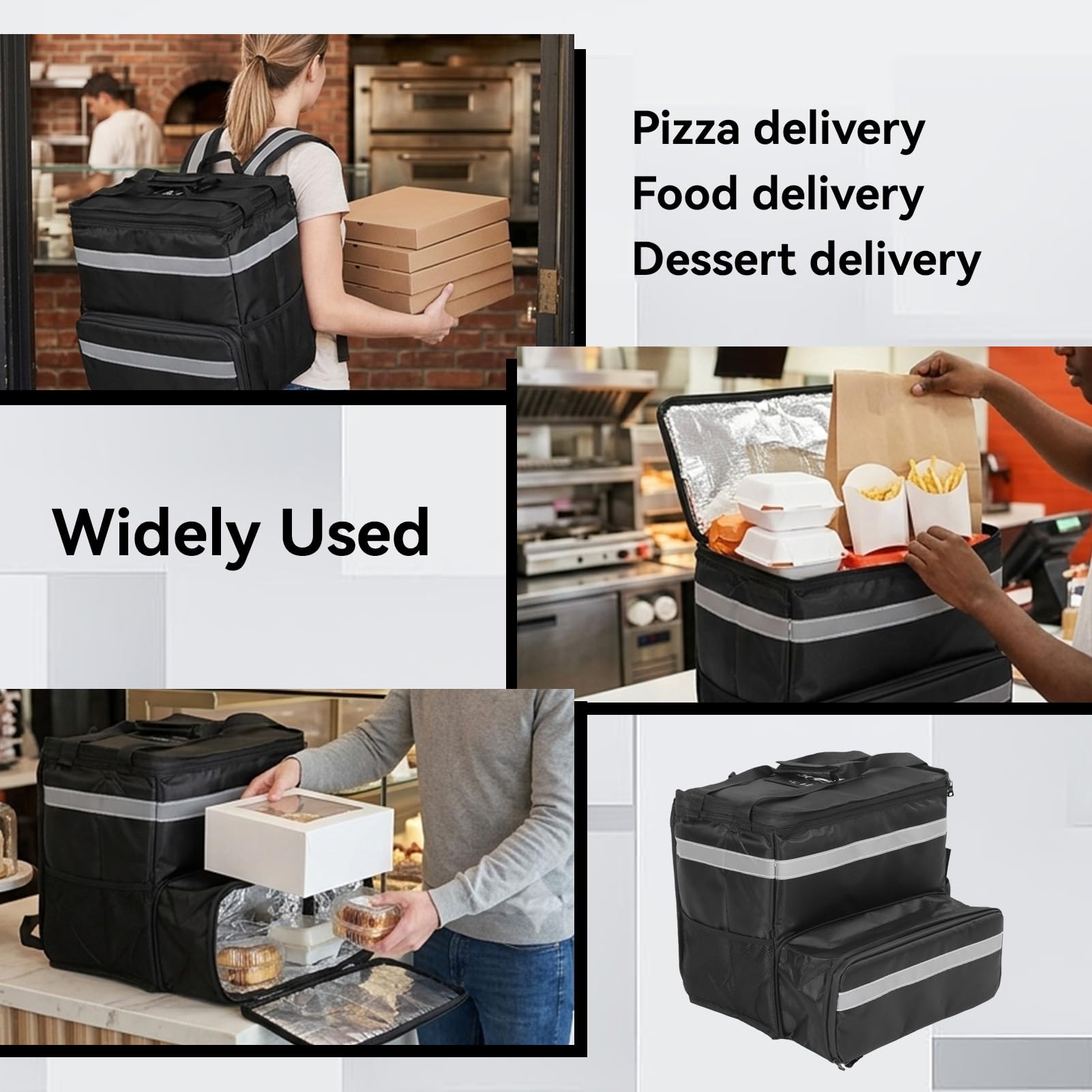 Zaino per consegna cibo, borse per consegna coibentate espandibili per bici da asporto, borsa da asporto per pizza in tessuto Oxford 1680D per bici CALDA/FREDDA