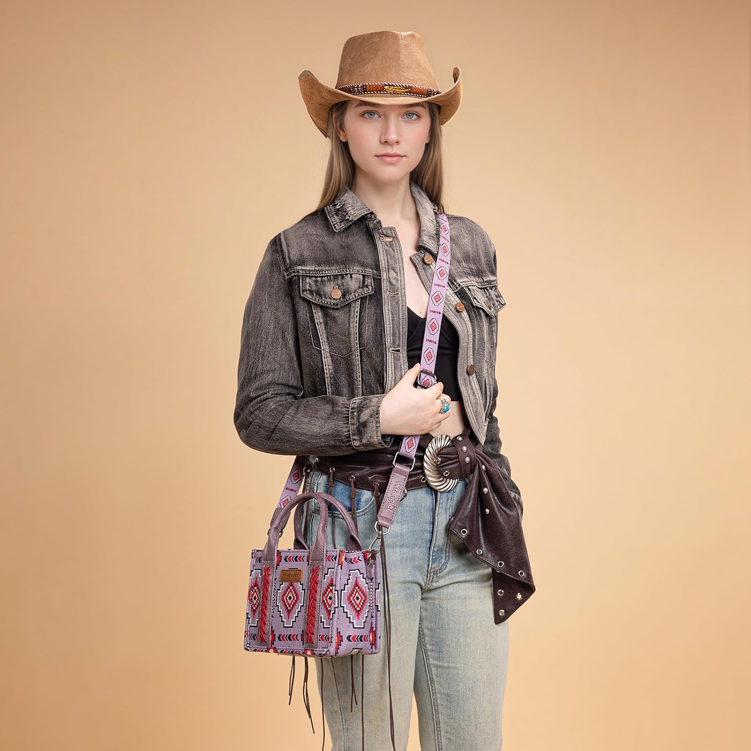 Wrangler Mini Aztec Tote Bag for Women Boho Small Top Handle Purse with Adjustable Strap - Image 2