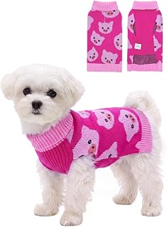 CuteBone Dog Sweater for Small Dogs Pink Pig Knit Puppy Sweater Turtleneck Pet Winter Clothes Cat Apparel with Harness Hole
