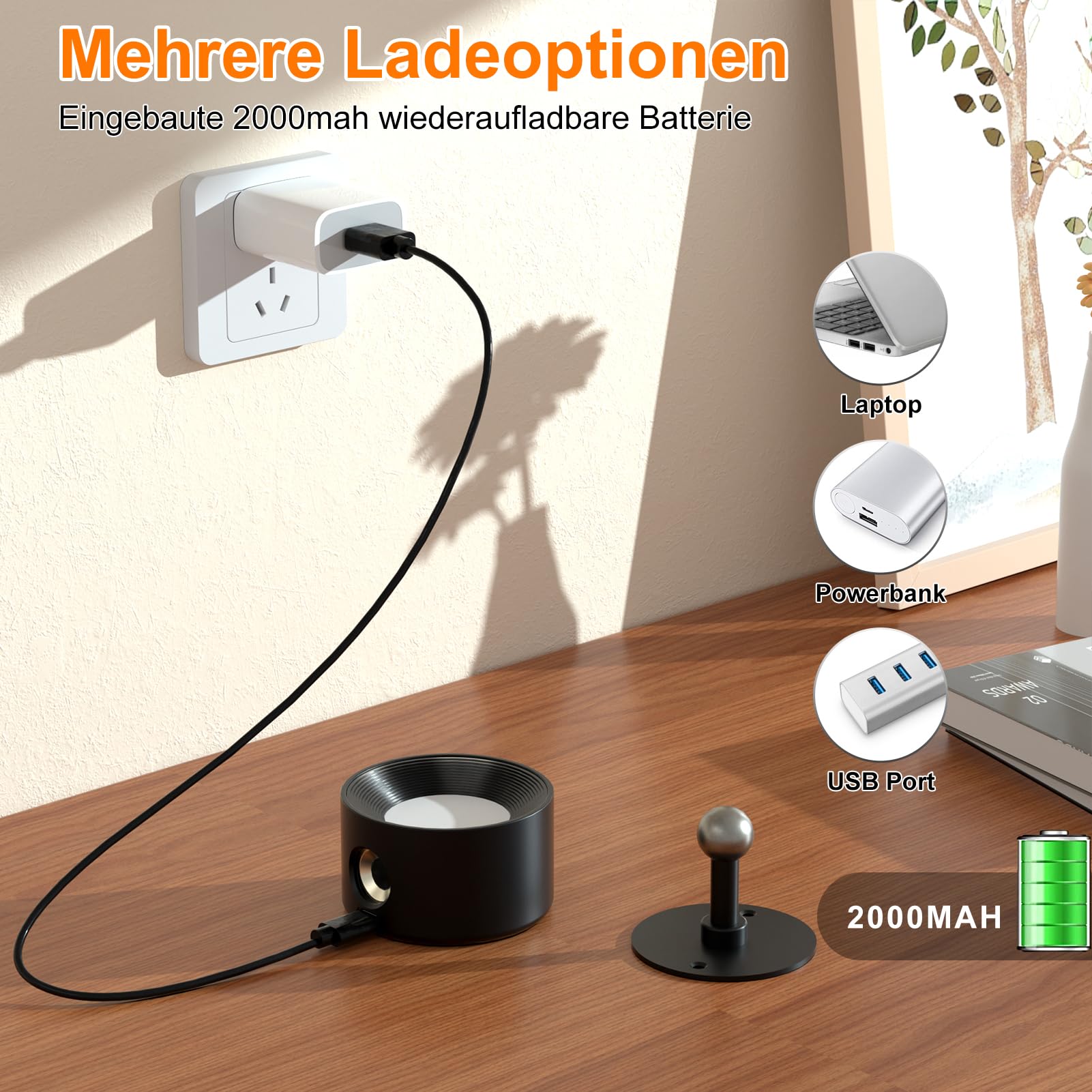 led wandleuchte innen 2 Stück,wandlampe Wandlichter ohne stromanschluss ,4 Helligkeitsstufen 3 Farbmodi Nachttischlampe akku , 360° Drehbare Touch Control Leuchten Für Kinder Wohnzimmer Schlafzimmer