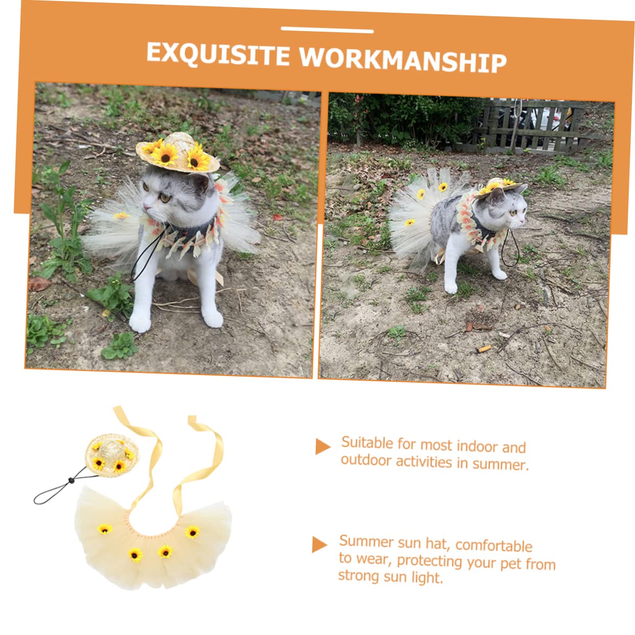 FRCOLOR 5juegos Disfraz De Verano para Mascotas Conjunto De Sombrero De Falda De Malla y Floral para Perros y Gatos Ropa De Fiesta para Eventos Especiales