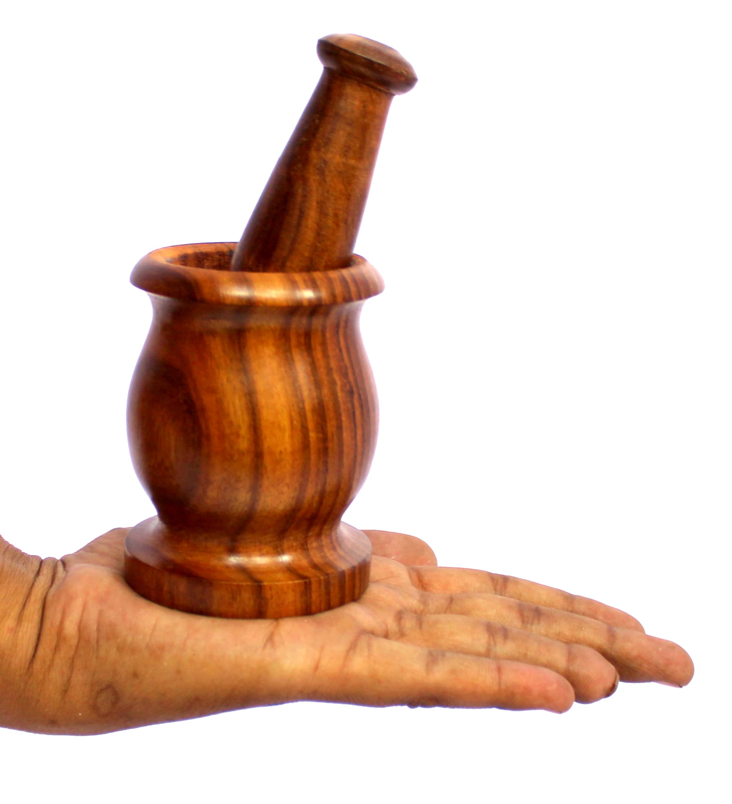 KLEO Wooden Grinder Masher for Spices & Medicine | Okhli Musal Set | Mortar Pestle Set | Imaam Dasta, Kharal, Khalbatta for Kitchen (Brown, 3.5" Inches) - Image 4 thumbnail