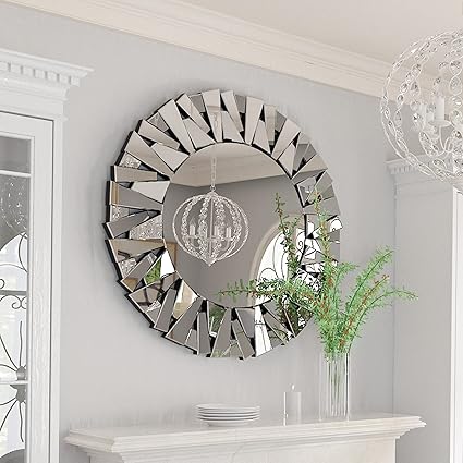 Amazon.com: Artloge Round Decorative Mirror Wall: 32 inch Large Silver ...