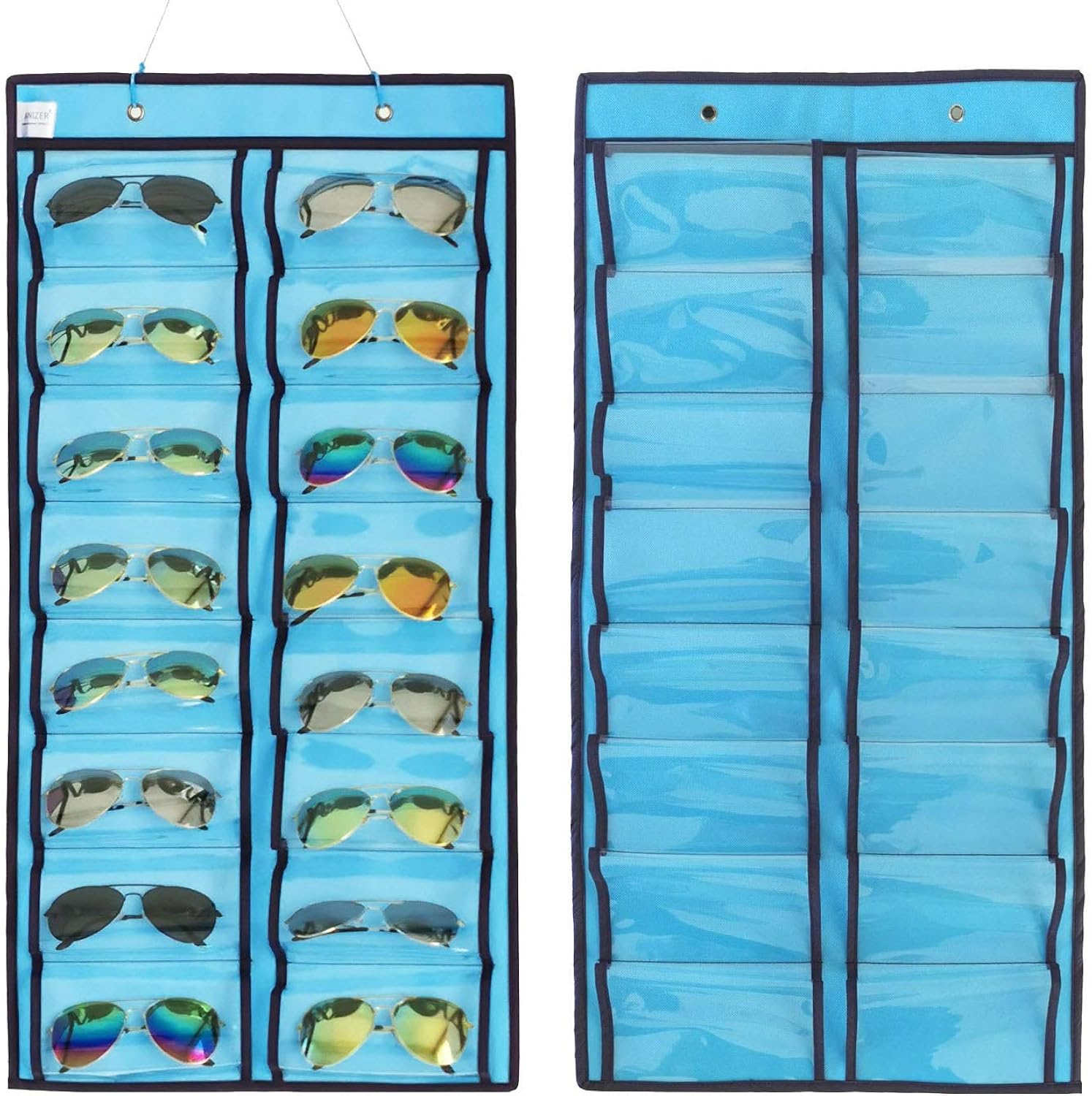 ANIZER Dual-sided Hanging Sunglasses Organizer Dust-Proof Glasses Storage Wall Pocket Eyeglasses Display Case with 32 Slots