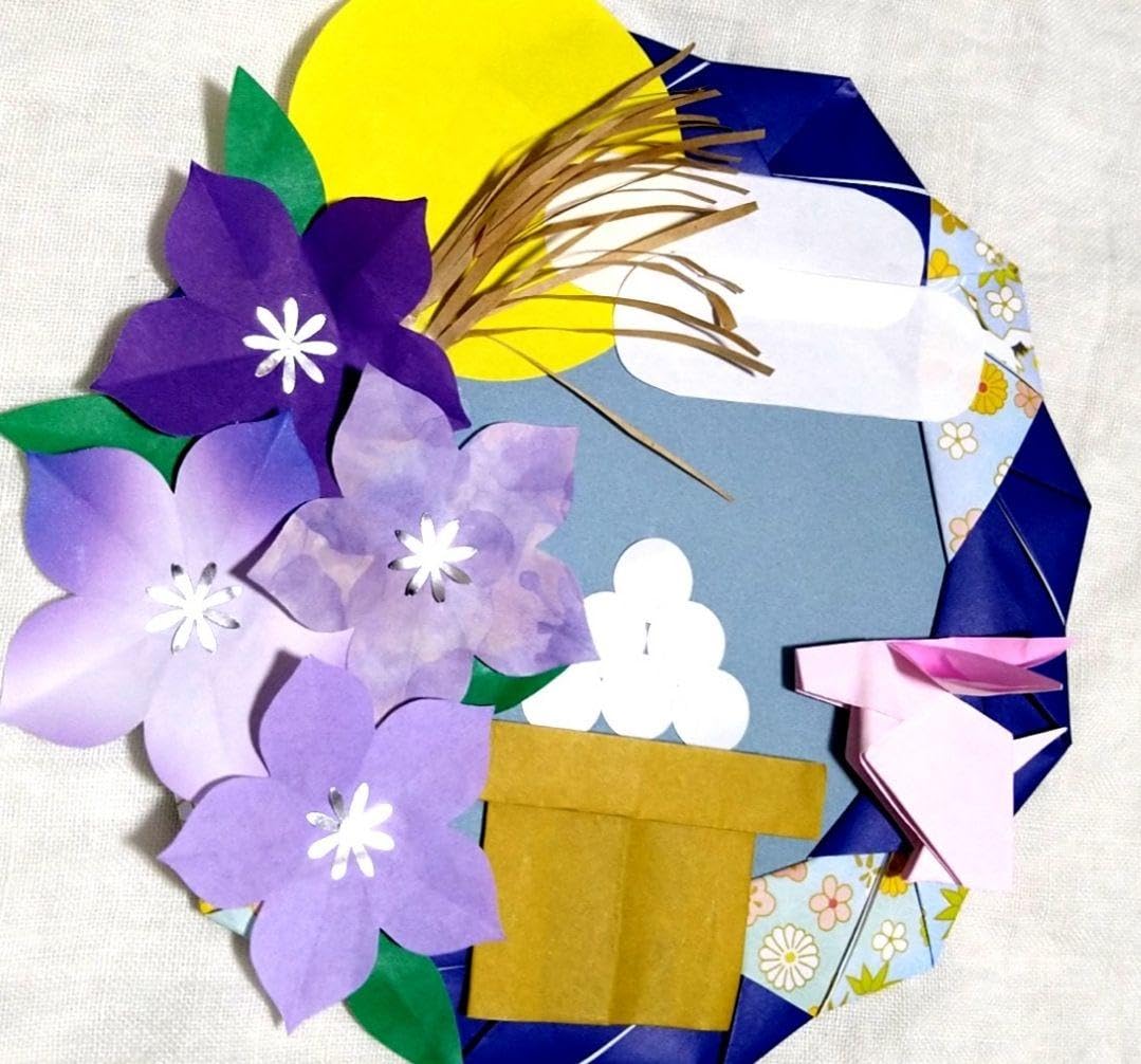 Amazon.co.jp: お月見②秋桔梗折り紙リース壁面飾り保育園や介護施設等