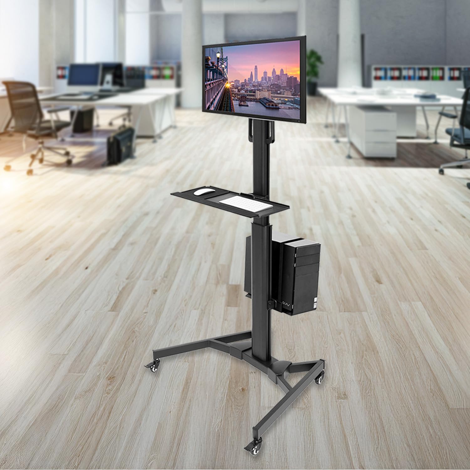 Rolling Computer Cart Monitor Black 35" Mobile Computer Workstation