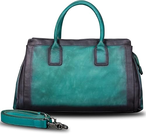 Vista 2 de Bolso de mano de cuero genuino con asa superior para mujer, hecho a mano, vintage, bolso cruzado de piel de vaca retro