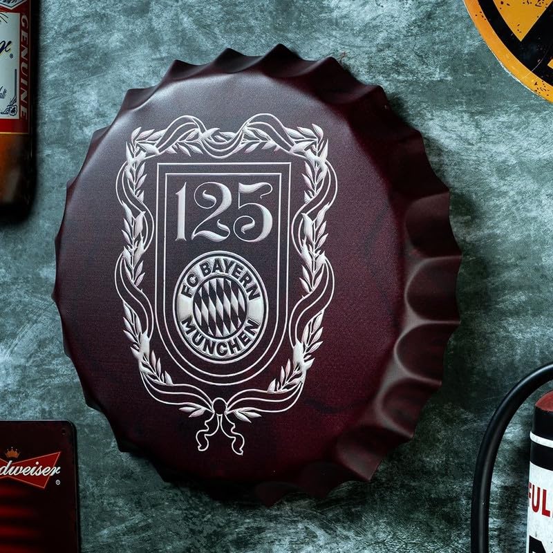 Image of EAZYWAGON Decorative Metal Bottle Caps Wall Sign Plates - 14X14 Inches - Bay ern Munich 125 | Metal Wall Hanging Bottle Cap for Home, Farmhouse, Bar & Cafe Decoration | Vintage & Retro Look Plaques