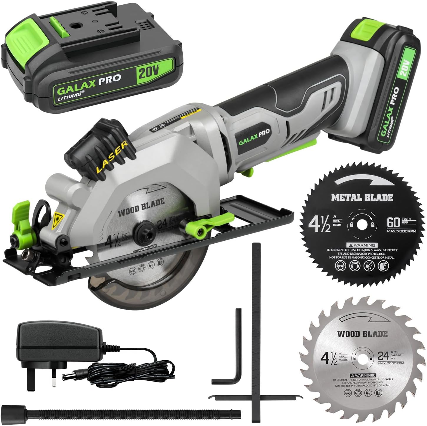 GALAX PRO 20V Cordless Laser Mini Circular Saw, Adjustable Depth Angle-Grey