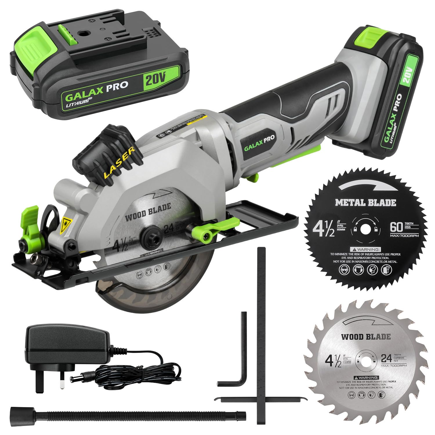 GALAX PRO 20V Cordless Laser Mini Circular Saw, Adjustable Depth Angle-Grey