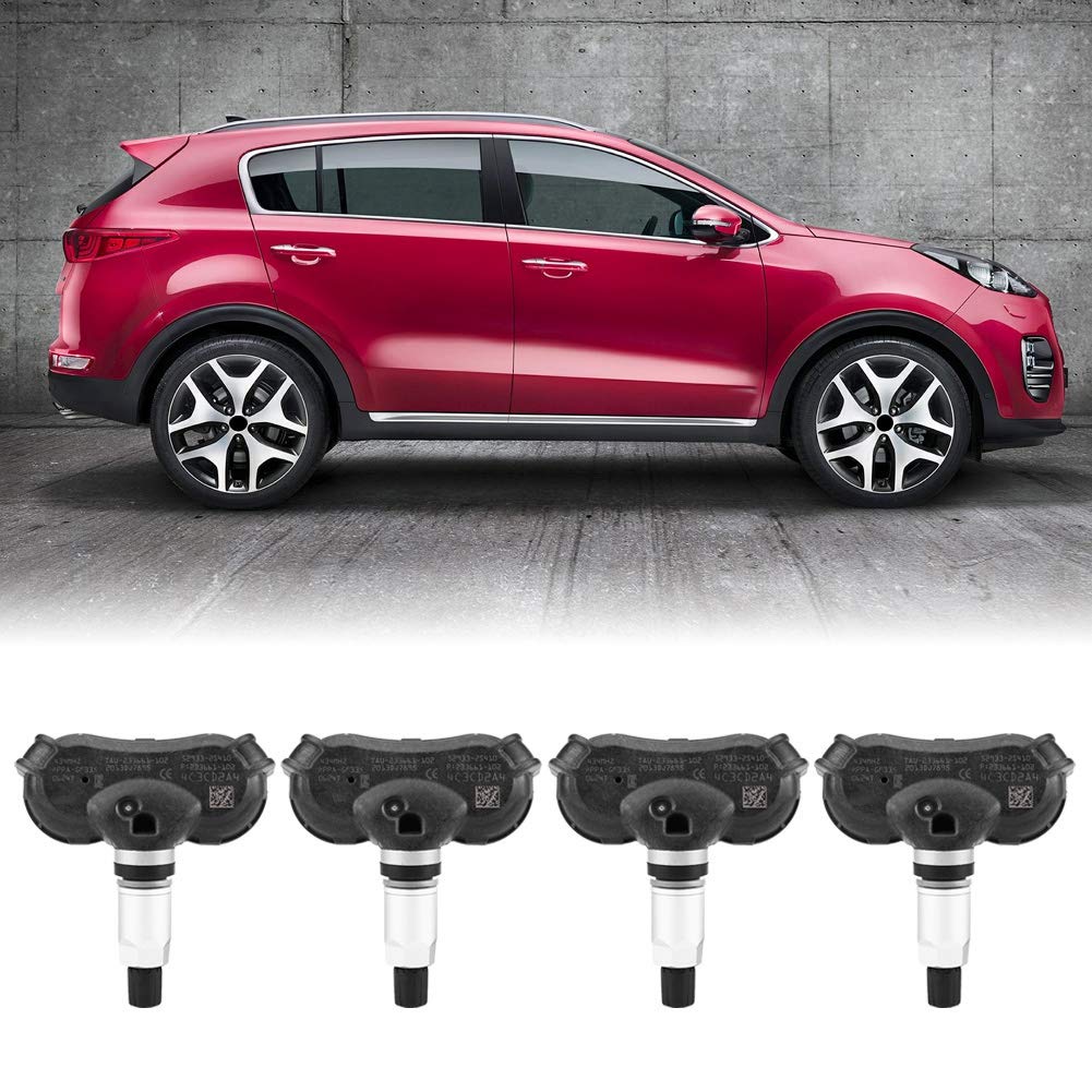 KIMISS 4 stücke ABS Auto TPMS Reifendruckkontrollsensoren Reifendrucksensor für IX35 52933-2S410 (Negro + Silber)