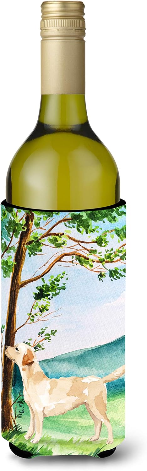 Caroline's Treasures CK2008LITERK Under The Tree Yellow Labrador Wine Bottle Hugger Bottle Cooler Sleeve Hugger Machine Washable Collapsible Insulator Beverage Insulated Holder
