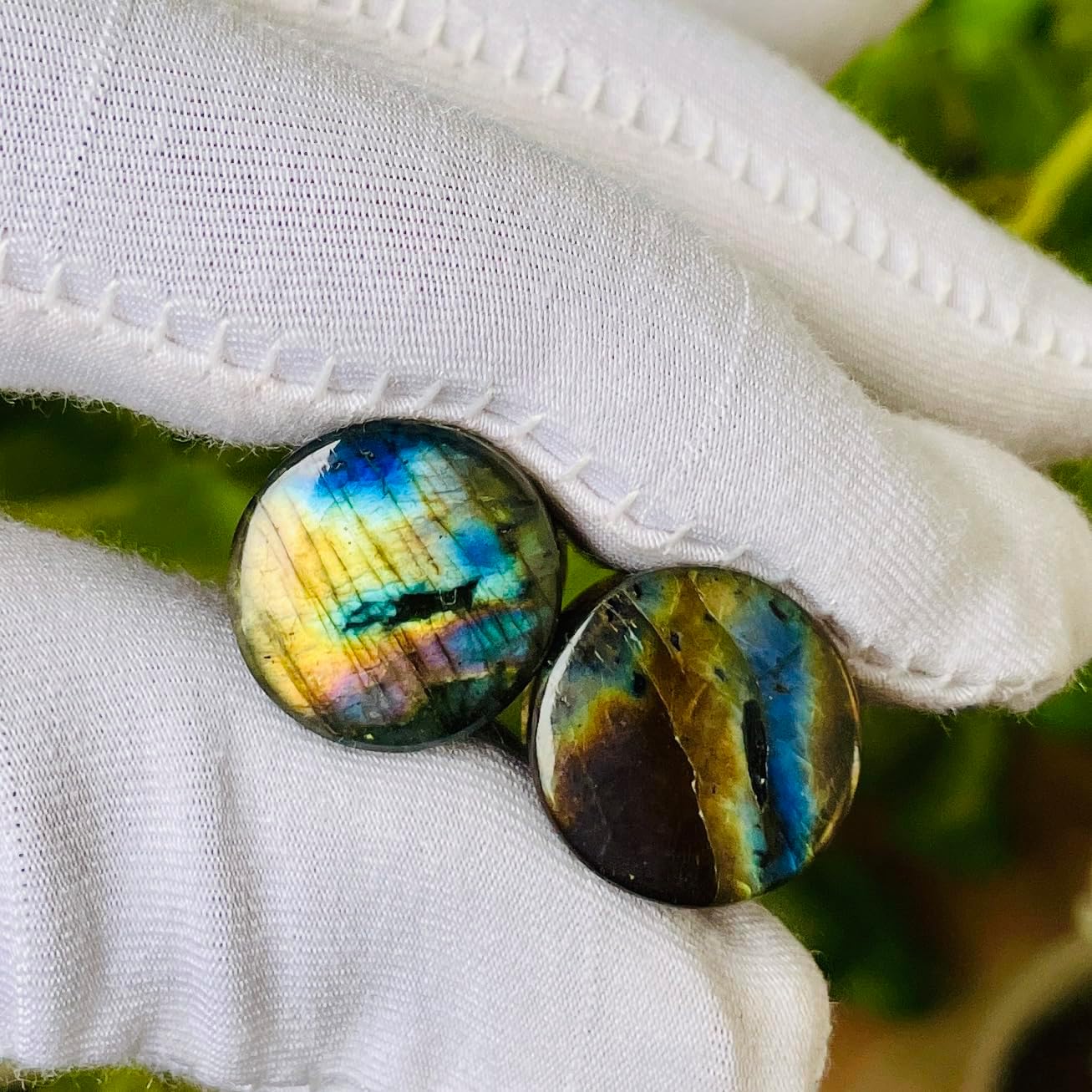 Uni Craft AAA Grade Natural Labradorite Double Flare Ear Plugs - Organic Stone Gauges for Stretched Ears - Flashy Blue & Green Gemstone Tunnels (8g - 1")