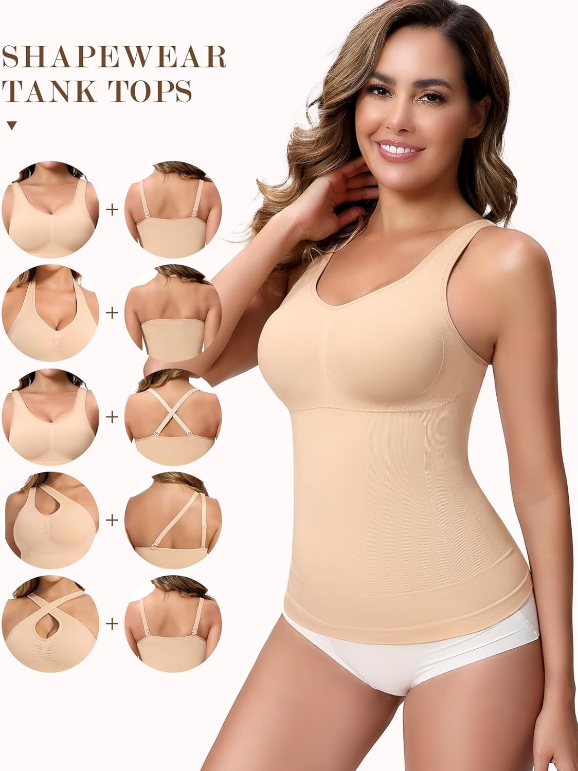 Compression Shapewear Tank Tops for Women, V Neck Halter Tank with Built in Bra, Tummy Control Body Shaper - Image 3