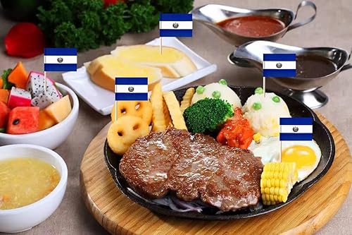 Miniatura 6 de Banderas de palillo de dientes de El Salvador, 100 unidades, mini banderas pequeñas de Salvador para cupcakes, banderas, banderas, banderines para