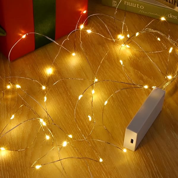 JeTuvlie 50 LED Rechargeable Fairy String Lights Warm White