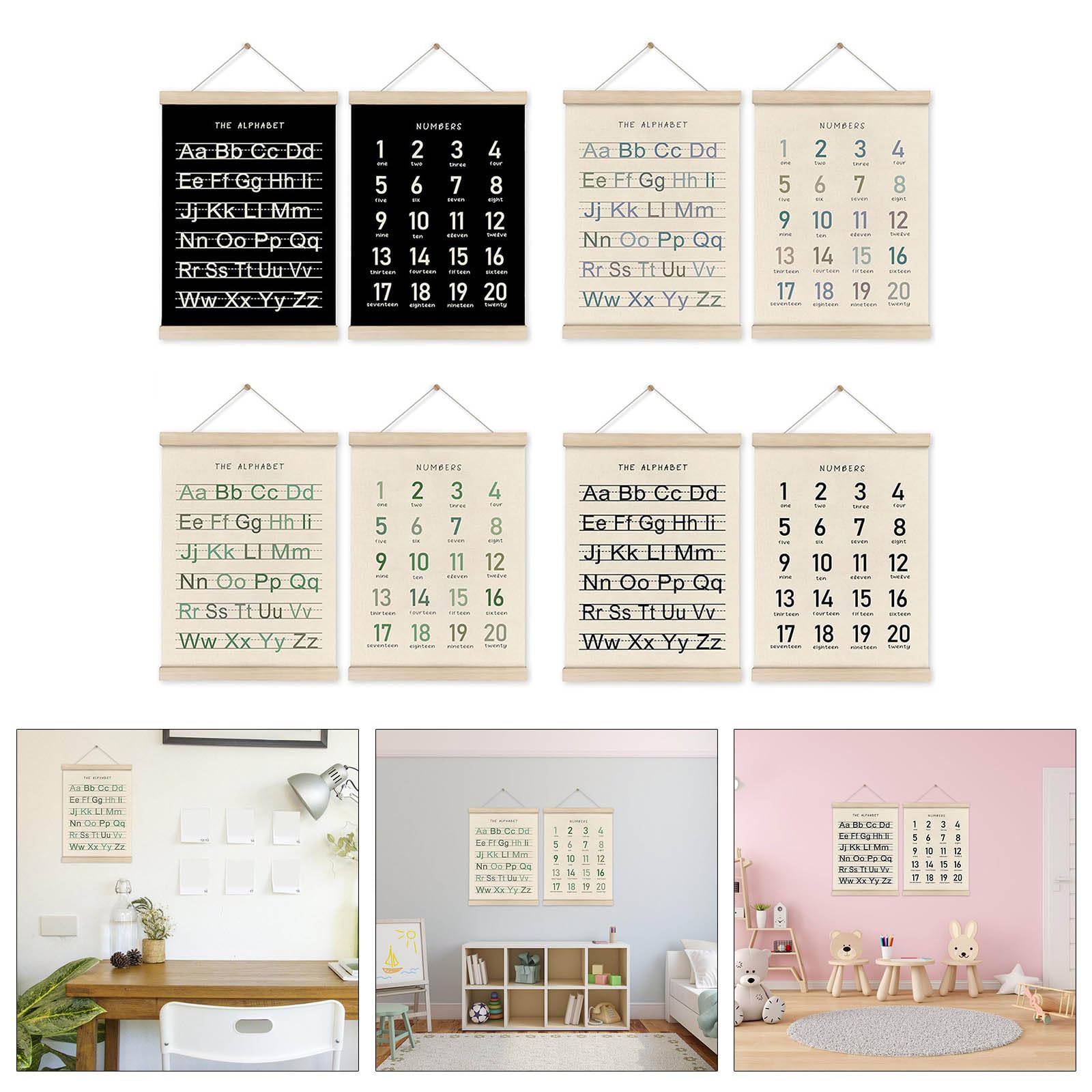 PANGBOER Affiches murales éducatives avec et chiffres, 2 pièces, avec cadre en bois, pour décoration de chambre d ' enfant et de crèche, facile à suspendre, Art de chambre d ' enfant