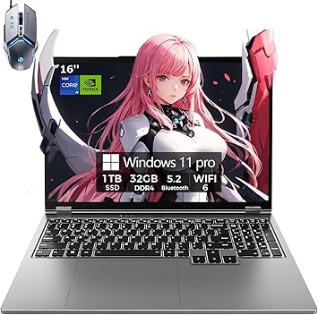 TOPGRO Gaming Laptop Computer, 16 FHD 60Hz Display, Core i9-9980HK/ GeForce GTX16508C/16T, Up to5.0Ghz, Business Laptop 32GB DDR4 RAM, 1TB PCIe3.0 SSD/HDMI/Webcam/Backlit Keyboard/Wi-Fi 6/Win11 Pro