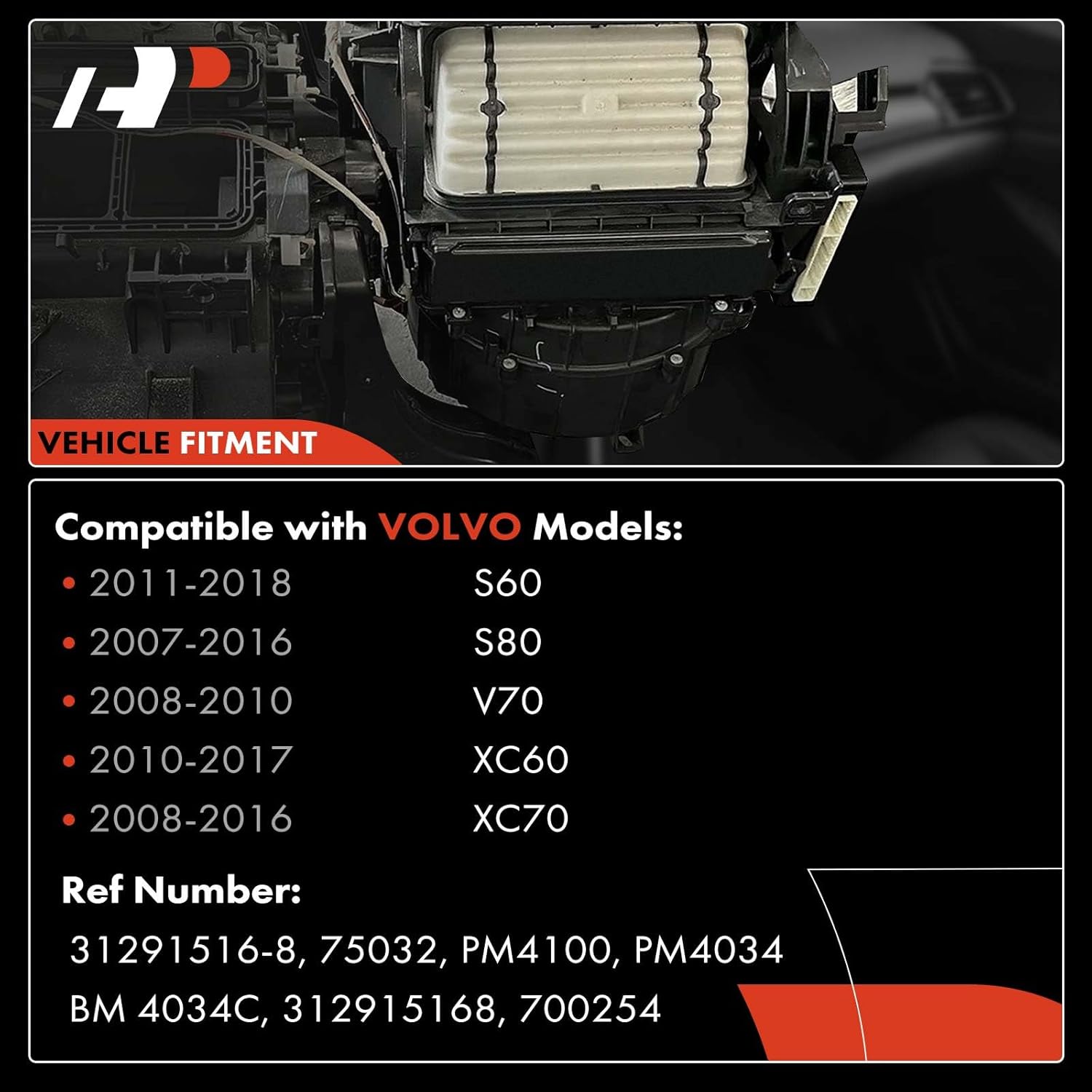 A-Premium HVAC Heater Blower Motor Assembly Compatible with Volvo Vehicles - S60 2011-2018, S80 2007-2016, V70 2008-2010, XC60 2010-2017, XC70 2008-2016 - Front Side, Replace# 31291516-8